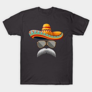 RETRO MUSTACHE SOMBRERO FACE CINCO DE MAYO T-Shirt